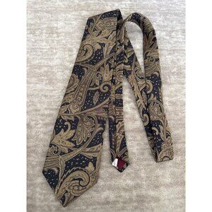 Mark Pendleton Paisley Black and Tan Silk Dress Tie Made in USA RN 74953